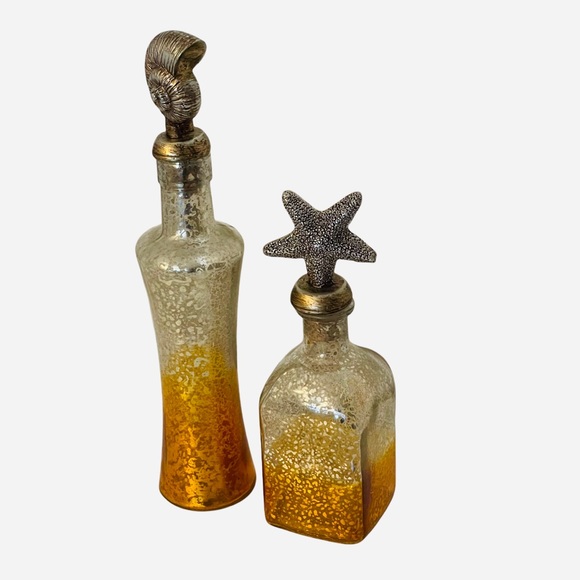 Nautical Glass Bottles with Starfish Shell  Beach Decor - Picture 8 of 9